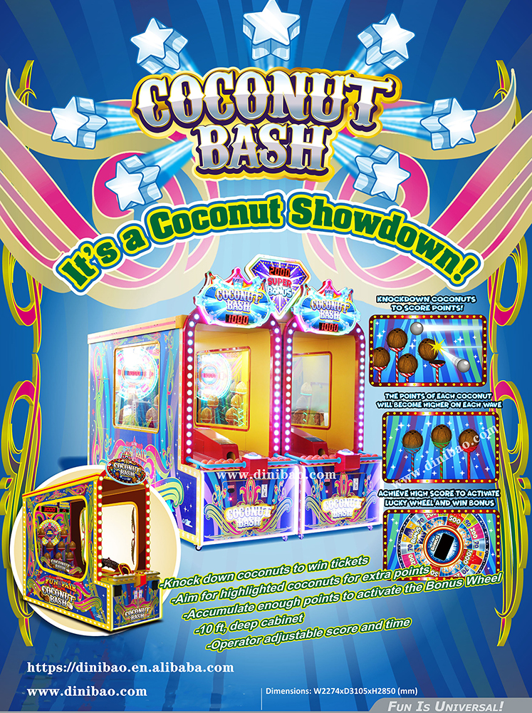 Indoor Amusement  Coconut Bash Arcade Game Machine  Redemption Game Throw Ball Game